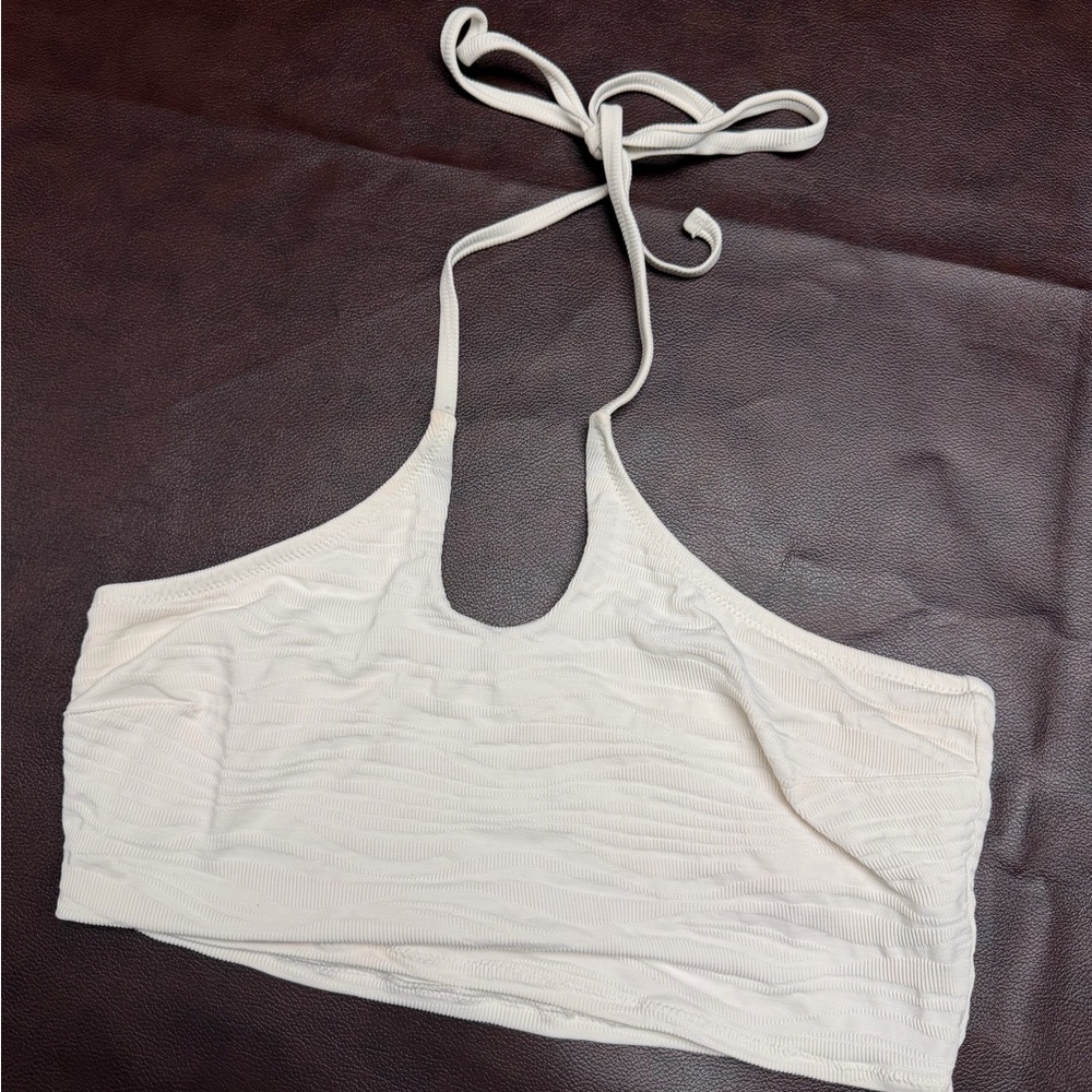 White Ribbed Halter Crop Top